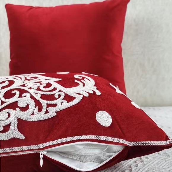 TWO VELVET Christmas pillows red & White trees SUCH BEAUTIFUL PILLOWS - Picture 6 of 6